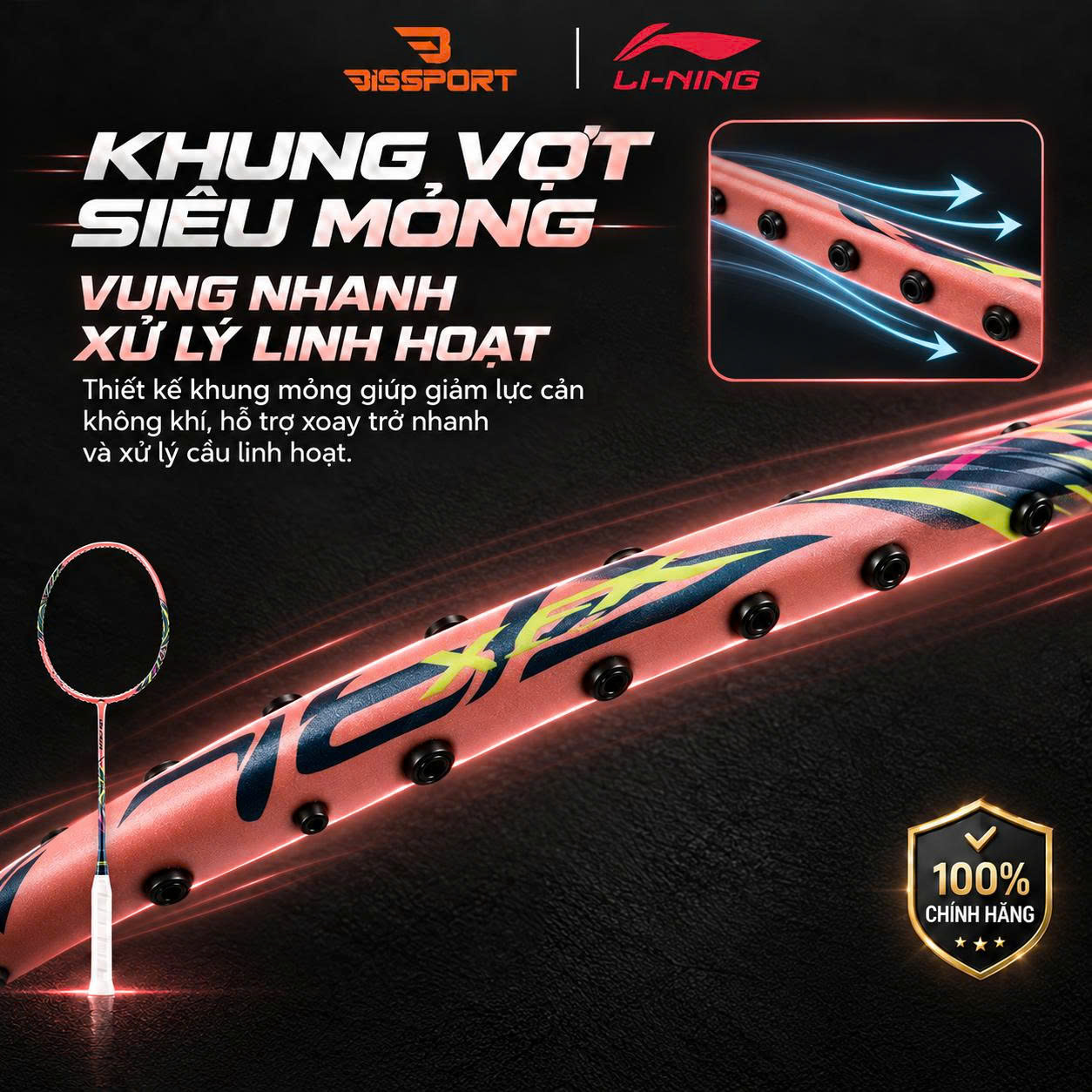 Vợt Cầu Lông Lining BLADEX SPIRAL Pink Chính Hãng - Nhẹ - Linh Hoạt - Tốc Độ - Chuyên Điều Cầu Phòng Thủ - Bền Bỉ